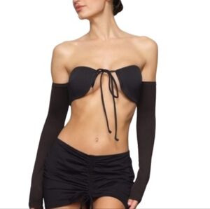 NWT Skims Onyx Long Sleeve Bikini Top Size XL Sweetheart Neckline Front Tie